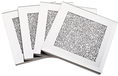 HEMOTON Posavasos Cuadrados De Vidrio Plateado Gemas De Imitación, Tapete Aislante Térmico Antideslizante para Mesa, para Hogar, Bar y Oficina, Juego De 4 Piezas