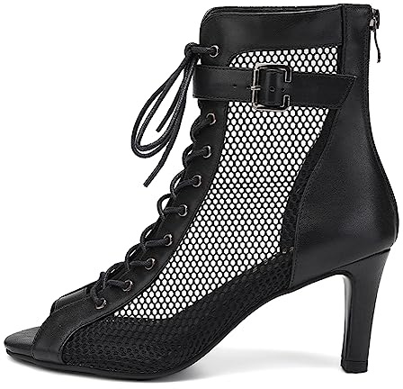 VCIXXVCE Chaussures de Danse Bottines Lacets Noir Peep Toe Salsa Bachata Danse de Salon Danse Talons Boots pour Femmes, 44 EU