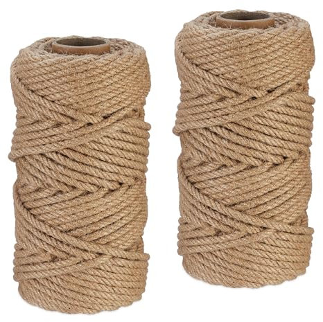 Relaxdays Juteschnur 6 mm, 2 Rollen Jutegarn je 50 m, biologisch abbaubar, Basteln, Garten, Verpackung, Kordel, Natur