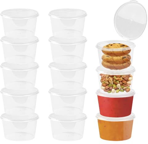 LANSKYLAN 50 PCS Tarros de Plastico con Tapa Pequeños 100ml/4OZ Contenedores de Plástico Recipientes de Plástico Comida Vasos de Almacenamiento de Alimentos para Salsas Herméticos, Sopas