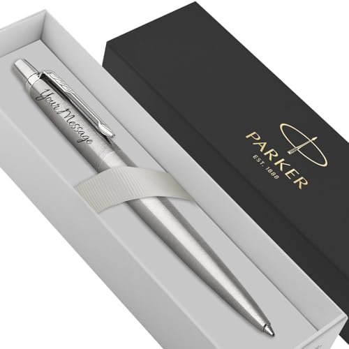 Parker Jotter Stainless Steel personalised parker pen engraved In Classy Gift Box Ideal Anniversary, Birthday or Fathers Day Gift Perfect For Men & Women With Laser Engraving (Silver)