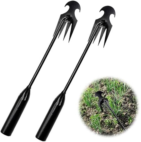 YEJAHY Lot de 2 désherbeurs manuels en acier inoxydable avec long manche - Outil de jardin pour enlever les mauvaises herbes