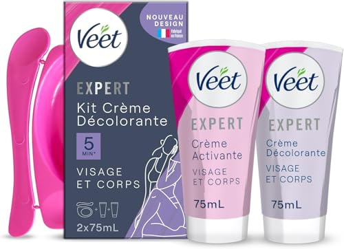 Veet - Crème Décolorante Visage et Corps - 2 Flacons de 75 Ml (Lot de 5)