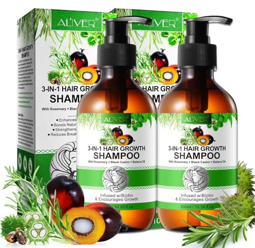 P-Beauty 2x300ml Haarwachstums-Shampoo mit Rosmarin Schwarzem Rizinus & Batana - Stärkt, pflegt und repariert tiefenwirksam für gesundes, glänzendes Haar - beugt Haarbruch vor & fördert Volumen