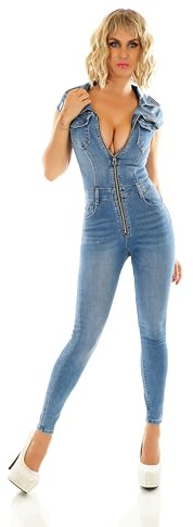 Zeralda Fashion Damen Jeans Overall Hose Jumpsuit Röhre Skinny Slim Fit Denim Einteiler Blue Washed XS-XL (DE/NL/SE/PL, Alphanumerisch, S, Regular, Regular, 2578-Blau)