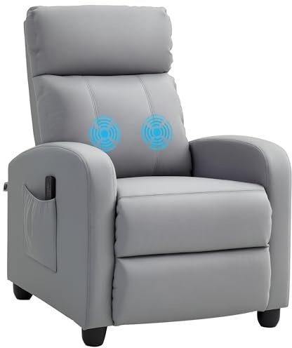 HOMCOM Poltrona Relax Massaggiante con 8 Modalità e 5 Intensità, Poltrona Reclinabile con Poggiapiedi e Telecomando, Pelle PU - 68x88x98 cm, Grigio Chiaro