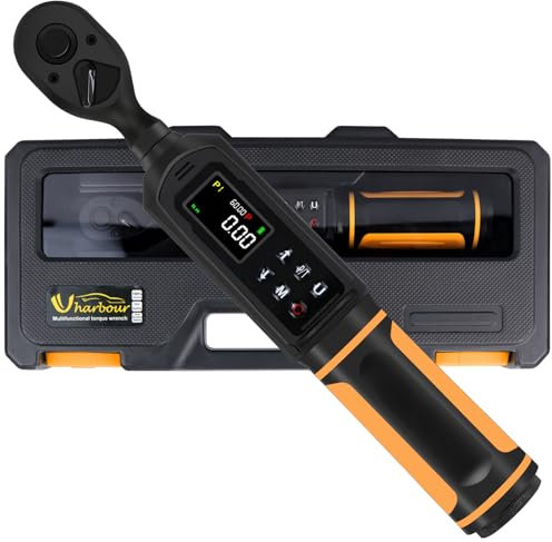 Uharbour Clé dynamométrique numérique à entraînement 3/8, portée de 0,9 à 60 Nm, clé dynamométrique électrique avec cliquet double direction, précision ± 1 % avec vibration, avertisseur sonore et