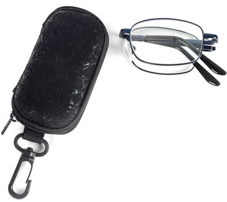 MMOWW Gafas de Lectura Plegables de Acero Inoxidable con Filtro de Anti-blue para Hombre y Mujer con Varilla Telescópica y Funda para Gafas (Azul, +2.5)
