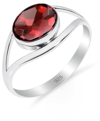 HIMALYA QUARTZ Anillo de granate de plata de ley 925 para mujer, anillo de solitario de boda, anillos bohemios de piedras preciosas naturales para hombres RB-01-GRNT-5.5