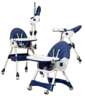 Trona Bebé Evolutiva 3 en 1, Plegable, Reclinable, Doble Bandeja Desmontable, con Ruedas Universales, 3 Respaldos Ajustables y Cinturón de Seguridad de 5 Puntos, Para Bebés a partir de 6 Meses, Azul