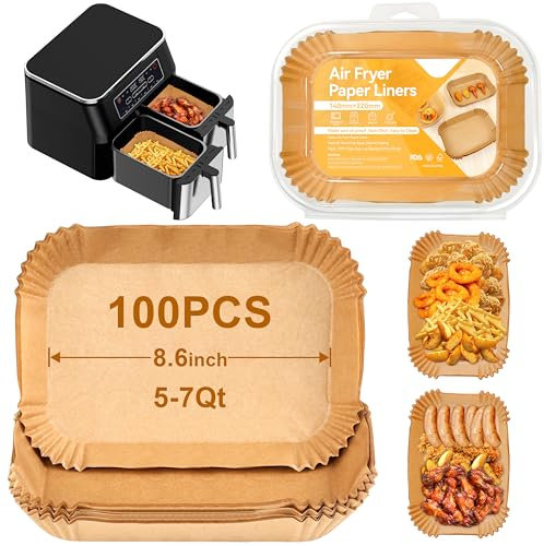 100 Pcs Papier Cuisson Air Fryer, Rectangle 14×22 CM Papier Air Fryer Pour Ninja, Philips, Qualité Alimentaire Papier Sulfurisé, Papier Cuisson Jetable Pour Air Fryer, Four Et Micro-Ondes.