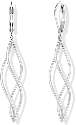 ALEXCRAFT Boucles d'Oreille Longues Femme Argent, Boucle d'Oreille Pendante Goutte, Design Classique en Spirale, Post en Argent 925, Hypoallergénique, Mariage Bijoux Cadeaux