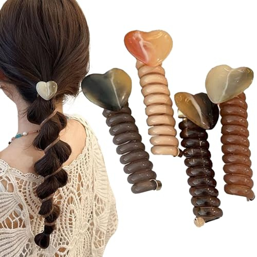 Bomefoi Élastiques à Cheveux pour Femmes - Élastiques Spiralés Sans Abîmer les Cheveux,Accessoires Capillaires Mignons Set de 4 Pièces pour Tresses Événements Formels Mariage Chignons Sport Ballet