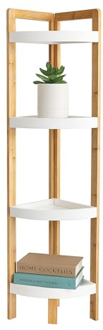 Scaffale angolare Relaxdays in bambù, 4 Ripiani semicircolari, HLP: 105,5x23x23 cm, Compatto, Naturale/Bianco.