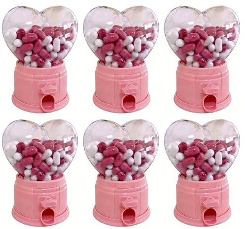 2027 New Heart Shaped Candy Dispenser - Valentine Candy Dispenser Machine, Small Gumball Machine for Party Favors, Teacher Gifts, and Valentine's Day Exchange Treats (6Pcs)