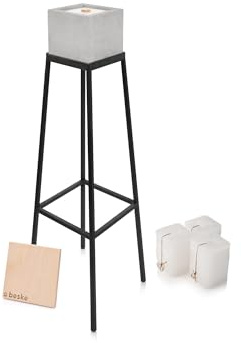 L’Ensemble Complet: Bougie en béton à mèche permanente, du Support Correspondant et de 20 plaques de Cire de Rechange. Dimensions de Bougie en béton 13x13x13cm, Torche de Jardin Rechargeable