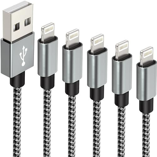 IDISON Lightning Kabel USB 5 Set, iphone ladekabel lang 2m,2m,3m,1m,1m,iPhone Kabel 5erPack verschiedene längen MFi for iPhone 13 12 11 Pro XS Max XR X 8 Plus 7 Plus 6 Plus 5s SE(Schwarz&Grau)