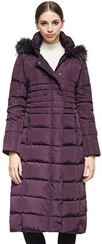 Orolay Women's Winter Long Down Jacket with Fur Hood Raglan Sleeve Coat Quilted Comfort Jacket