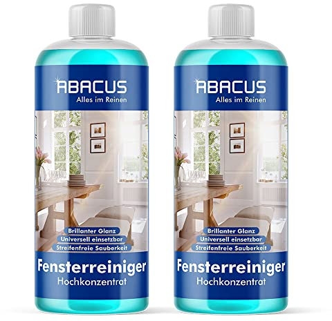ABACUS® Fensterreiniger Hochkonzentrat 1:1000, Glasreiniger Konzentrat, Scheibenreiniger Konzentrat, Spiegelreiniger, Fensterputzmittel, Fensterwischer – Fensterreiniger Hochkonzentrat 2x 500 ml