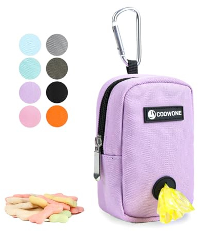 COOWONE Small Treat Pouch with Dog Bags Dispenser, Portable Walking Bags, Purple