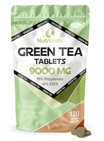Green Tea Tablets Pure Vegan Weight Loss Pills 9000mg Keto Diet Slimming Supplements for Men and Women Gluten-Free & Metabolism Booster — Pack of 120
