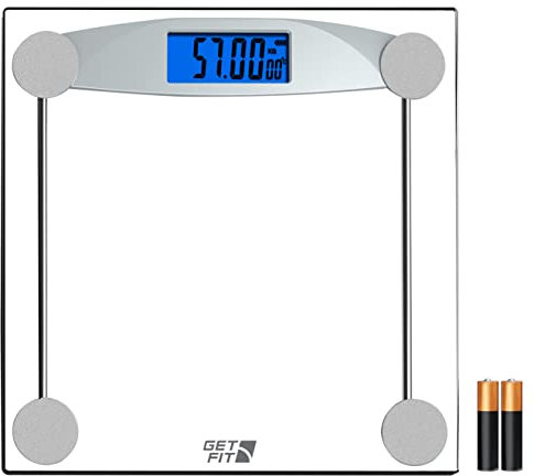 Get Fit Personenwaage – Monitor Gewichtsverlust – Digitale Waage – Hochpräziser Dehnungsmesser, LCD-Display, automatisches Ein/Ausschalten, Raumtemperatur & Batteriegesundheitsanzeige – Transparent