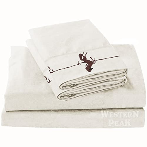 Western Polyester Bed Sheet 4 Piece Set Embroidery Horse Pillow Case (White, Queen)