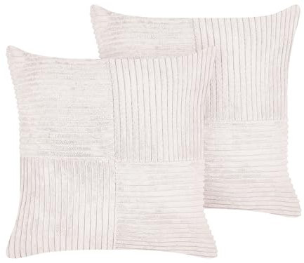 Beliani Set of 2 Throw Cushions Decorative Pillows Corduroy 43 x 43 cm Off-White Millet