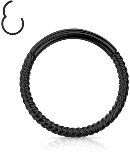 HENYQANN Piercing Caracola Anillo de Perforación 16G Piercing Negro para Tabique Nasal Piercing para Hélix Trago Piercing para Cartílago Piercing para Labio Ceja Ombligo Acero Quirúrgico 316L 6mm