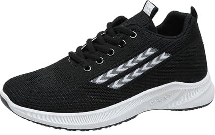 Damen Mesh Hohl Sport Frühling Sommer und Herbst Mesh Einzelschuhe Fliegen Gewebt Orthopädische Freizeit Laufen Leicht Atmungsaktiv Fliegen Gewebt Sportschuhe Wassersocken Barfußschuhe, Schwarz , 4 UK