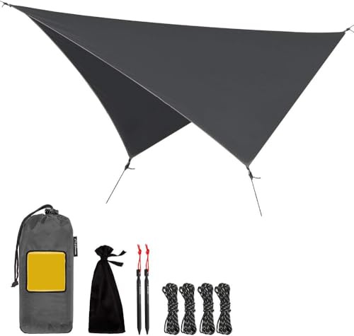 Tarp Tenda da sole impermeabile come protezione UV e pioggia per amaca, lettino da campo, accessori da campeggio – tenda di emergenza – attrezzature per esterni (grigio scuro)