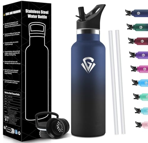 HoneyHolly Insulated Water Bottle, 750 ml, 18/8 Stainless Steel, Thermal Bottle, Double-Walled Vacuum Bottle, Thermal Bottles, BPA Free, Water Bottle with Straw, Thermos for Gym, Sport, Bike