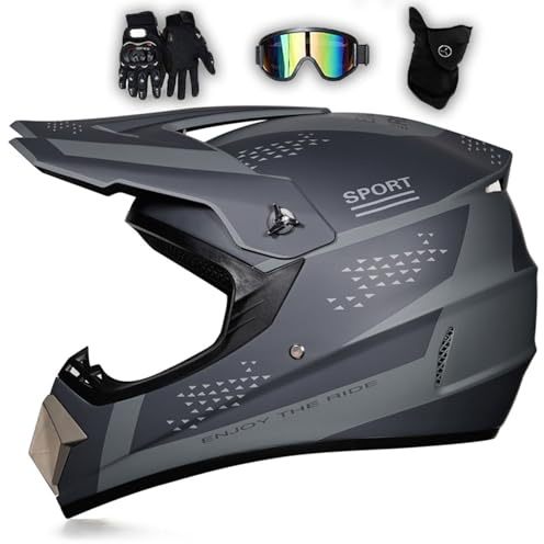 MODRYER Motocross-Helm Herren Damen Motorradhelm Fullface ATV Downhill Helmet Jugend Erwachsene ECE Integralhelm Für MX MTB Enduro Quad, Mit Schutzbrille Handschuhen Maske,Black-S