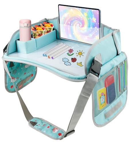 Tavolino da viaggio per bambini, seggiolino per auto, multifunzionale, regolabile, tavolino da gioco, tavolino da pranzo, tavolino per auto, aereo, parco (verde)