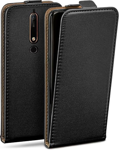 moex Flip Case für Nokia 6.1 Hülle klappbar mit 360 Grad Schutz, Handyhülle mit Displayschutz, PU Leder Handytasche Lederhülle, Flip Case Cover Klapphülle, Schwarz