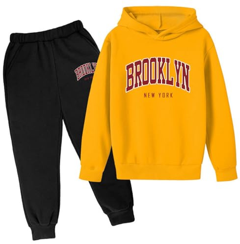 Completo Autunnale per Bambine 2 Pezzi Tuta con Cappuccio Brooklyn New York Set di Tute da Ginnastica per Bambini Casual Grafica da Viaggio Set di Tute da Ginnastica Pantaloni della Tuta Invernale