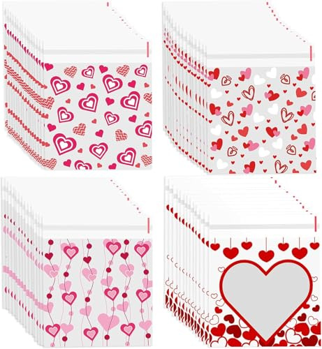 LOMIMOS 400 bolsas de celofán autoadhesivas, 10 x 10 cm, transparentes, en forma de corazón, bolsas para galletas, dulces, galletas y postres