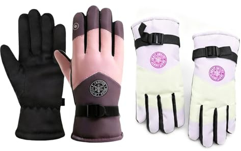 BSITSSS 2 Piezas Guantes Termicos Mujer, Guantes Nieve Mujer Impermeables, Guant Esqui Frio Viento Táctil Gloves para Esquiar Snowboard Patinaje sobre Bicicleta