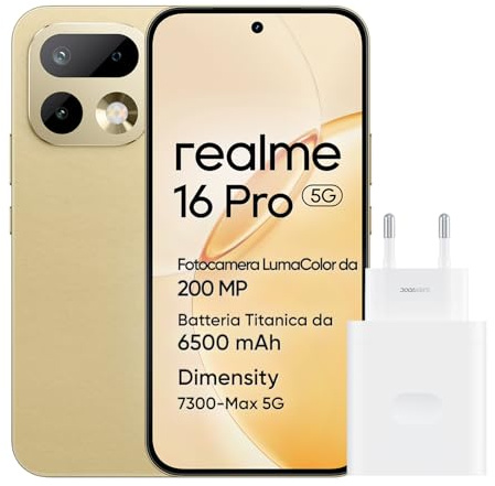 realme 16 Pro 5G Smartphone, 8GB+256GB, Pantalla AMOLED 144Hz 6,78, Batería 6500mAh, Cámara 200MP OIS, IP69K, Carga Rápida 45W, Dual SIM, Next AI, Oro