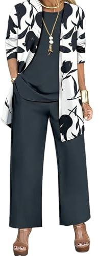Leisure Wear Sets for Women Uk 3 Piece Outfits Long Sleeve Jacket Vest Top Wide Leg Trousers Co Ord Sets Casual Slim Tracksuit Set Floral Comfy Loungewear Elegant Travel Outfits