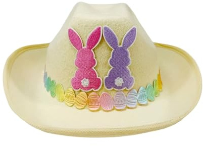 Genérico Sombrero de cowboy de Pascua para niños, sombrero de Pascua de cowboy occidental no tejido con orejas de conejo, disfraz de sombreros de vaquera para party navideña