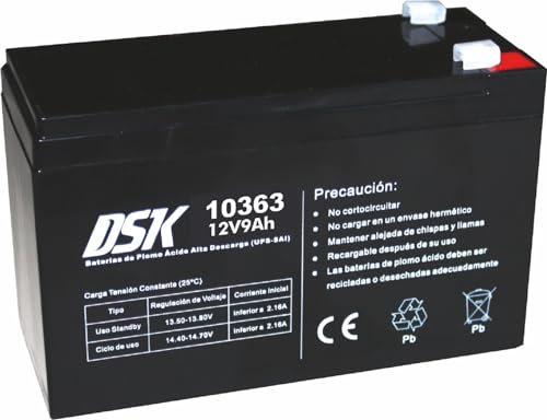 DSK 10363 - Batterie au Plomb AGM Rechargeable scellée 12V 9Ah. Idéal pour Les Voitures et Les Motos électriques pour Enfants, Scooters, systèmes UPS, systèmes de sécurité. Le Gel ne se renverse Pas