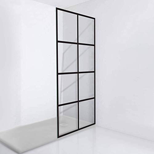 Madeira Series Grid Pattern Shower Screen with Protection Coating 36 X 76 Inch Fixed 3/8 Thick Clear Tempered Glass