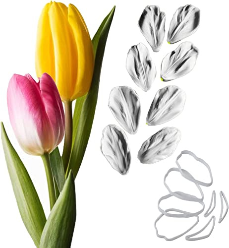 Fondant Molds Tulip Flower Gum Paste Moulds Veining Cutters for Cake Decoration Candy Dessert Sugar Craft, Petal Leaf Veiner Molds Polymer Clay (Total 15 pcs)