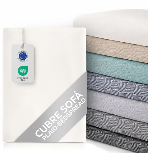 Textilhome Cubre Sofá Multiusos Funda Sofa y Cama, Manta Foulard Plaid Jarapa Colcha Cubrecama Protector Martina, 180x285 cm, Color Crudo. Certificado Oeko-Tex