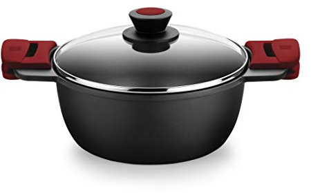 BRA Premiere Cacerola alta 20 cm, Aluminio Fundido, Tricapa, Revestimiento Antiadherente reforzado, 2 asas de Silicona Desmontables, Apto para todo tipo de Cocinas incluida Inducción, color Rojo