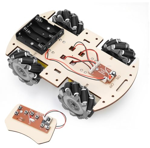 ScienSta STEM Projects for Kids 6 7 8 9 10 11 12 Year Old ，Build Your Own 4WD Remote Control Car，Science Experiment Electronics Kit，Robotic Car with 68mm Mecanum Wheel ，DIY rc car kit