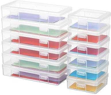 novelinks Plastic Clear Storage Containers for Organizing, Craft Storage Organizers and Stackable Storage Bins with Lids for Pencil Box, Bead, Cookie Cutter, Board Game (6 Pack Small + 6 Pack Medium)