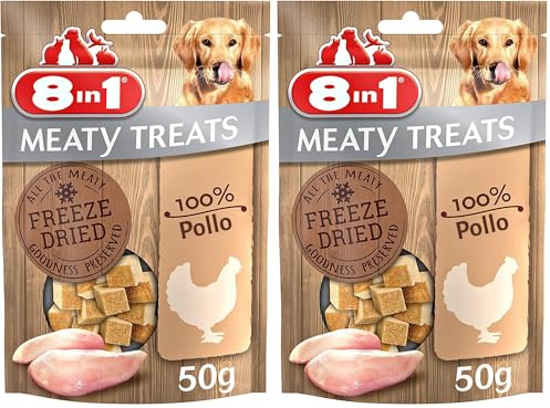 8in1 Meaty Treats, gefriergetrocknete Hunde Leckerlis aus Huhn, 100% Fleisch, getreidefrei und ohne Zucker, 50g (2er Pack)
