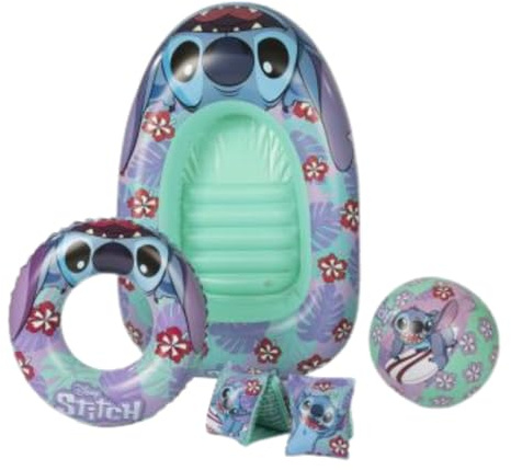 Disney Set da nuoto gonfiabile Stitch con braccioli, salvagente, pallone da spiaggia e barca gonfiabile
